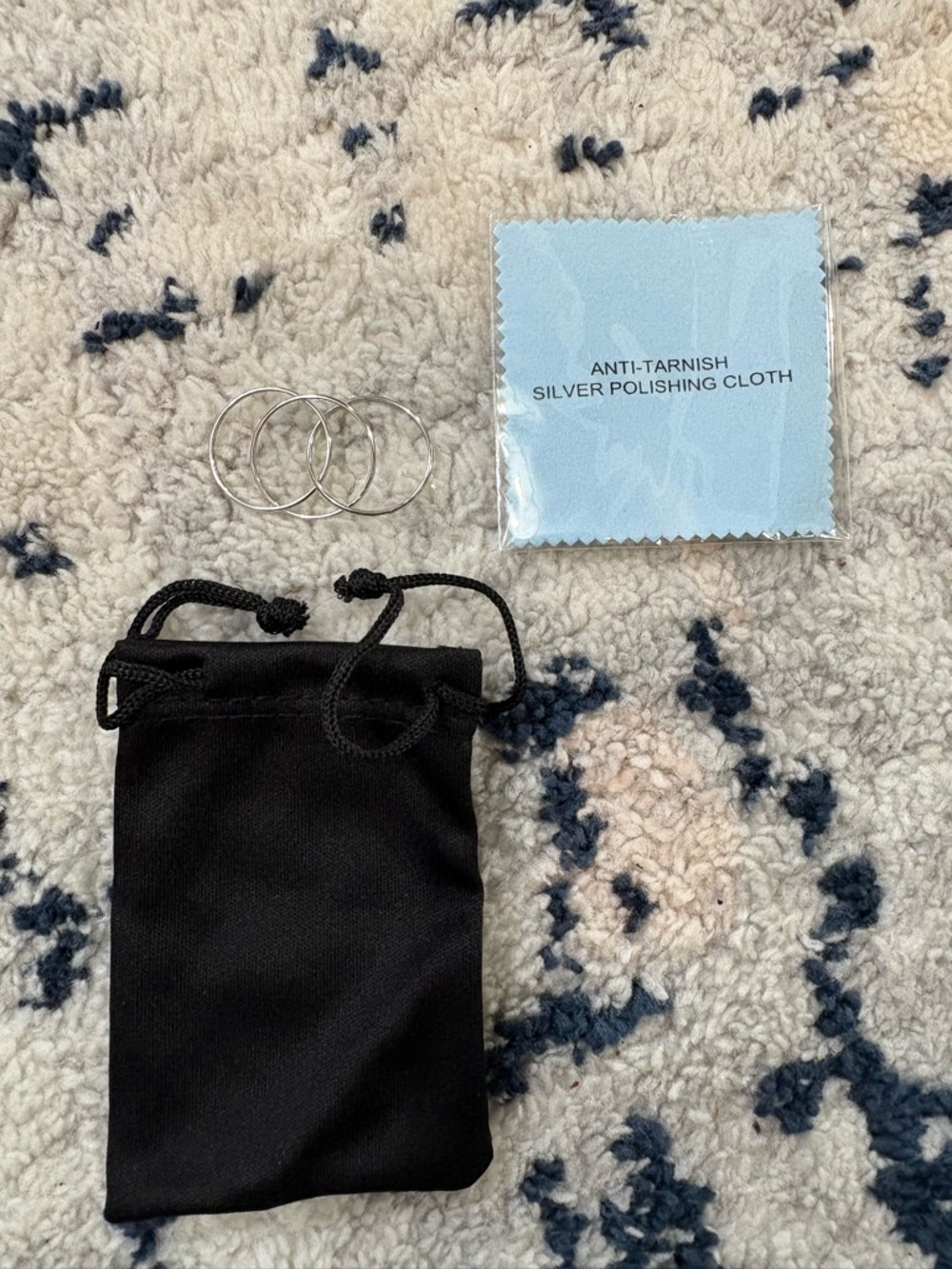 Sterling Silver Thin Hoop Earrings with Pouch and Polishing Cloth